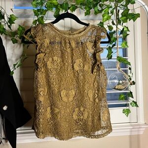 Adiva Mustard Yellow Brown Lace Ruffle Blouse Small
